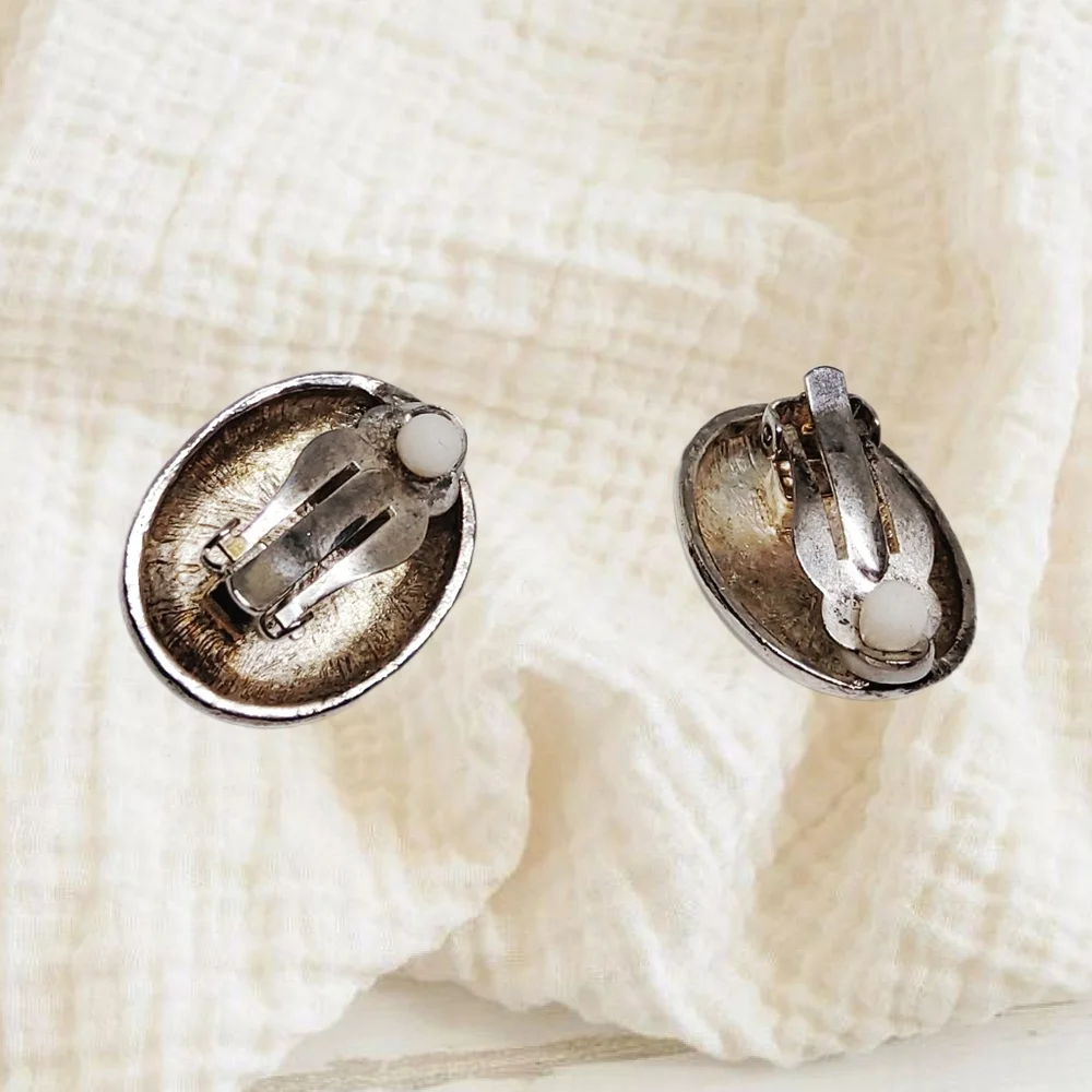 Silver Tone Clip-on Earrings with Orange Faceted Faux Stone